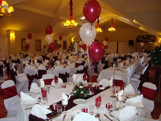 White Cover with Burgundy Sash and Burgundy Runners